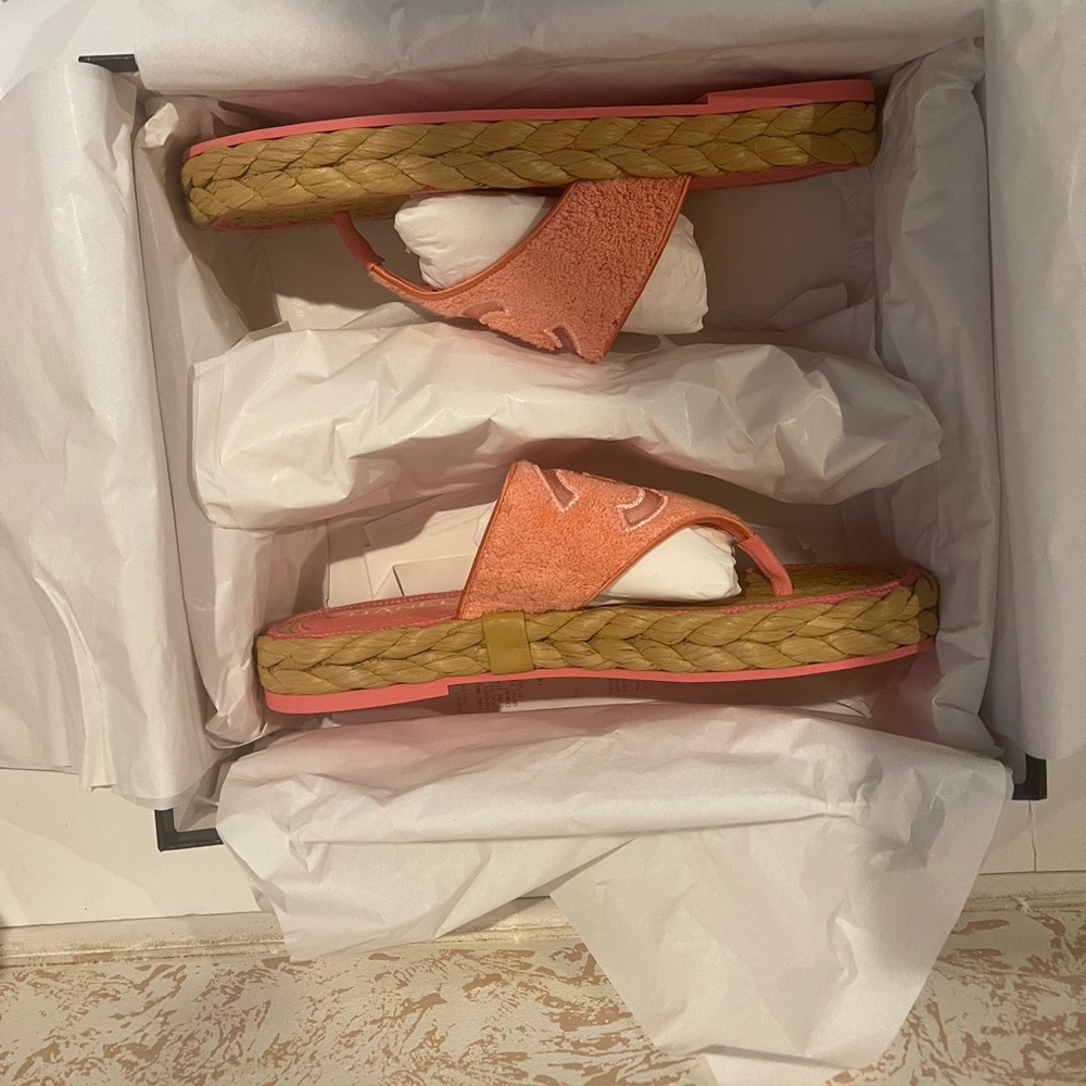 Chanel Pink Thong Sandals and matching toiletry bag